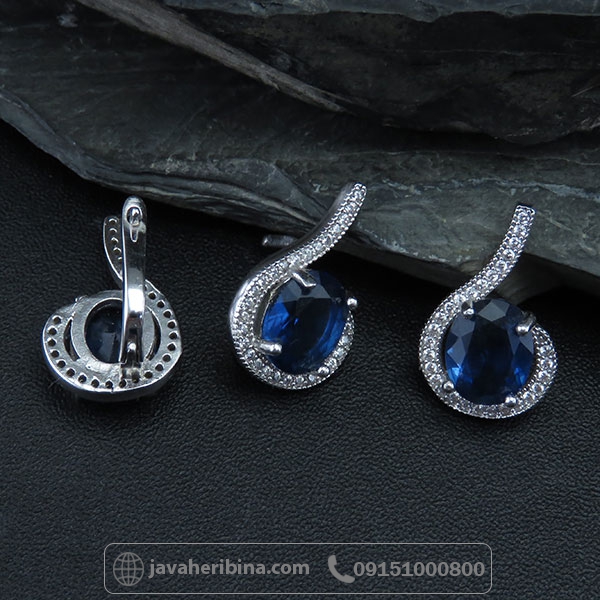سرویس یاقوت کبود نقره زنانه شیک و زیبا _کد:34190
