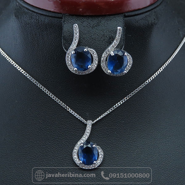 سرویس یاقوت کبود نقره زنانه شیک و زیبا _کد:34190