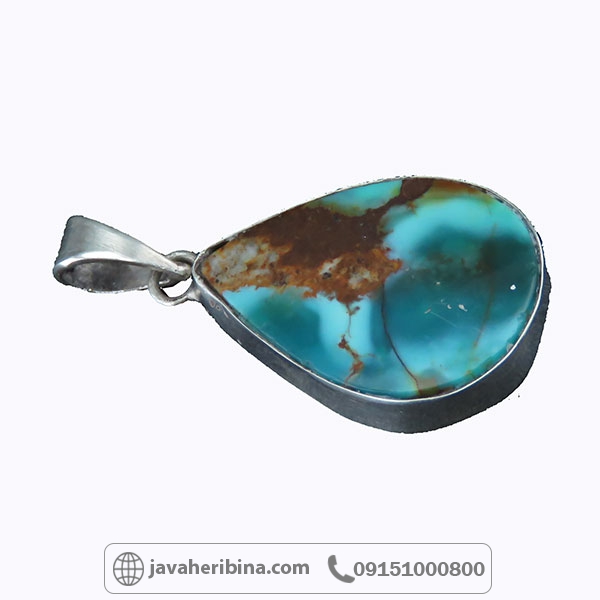 گردنبند فیروزه نقره با تراش اشکی _کد:34195