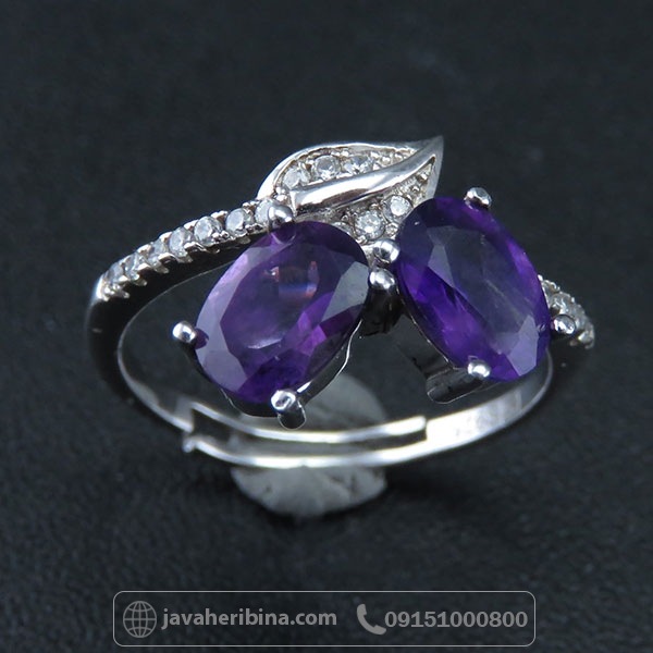 انگشتر آمتیست نقره زنانه طرح آلبالو _کد:34216