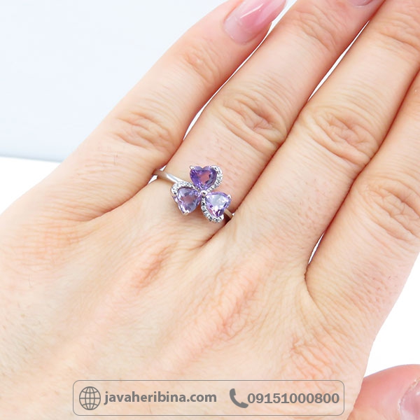 انگشتر آمتیست نقره زنانه طرح گل _کد:34227