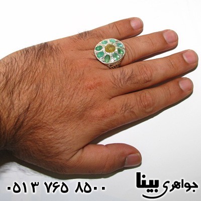 انگشتر چند جواهر یاقوت زرد و زمرد مردانه فاخر درشت