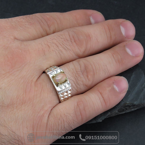 انگشتر اوپال نقره مردانه بسیار زیبا _کد:34436