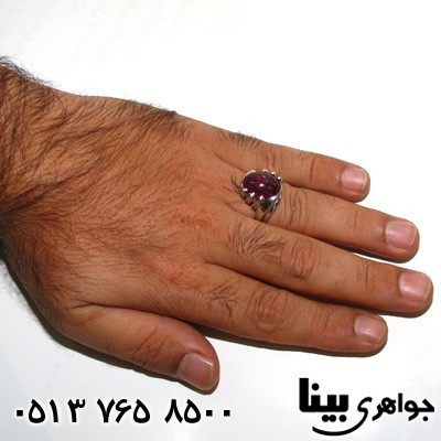 انگشتر یاقوت سرخ نگین درشت تراش دامله مردانه طرح سما