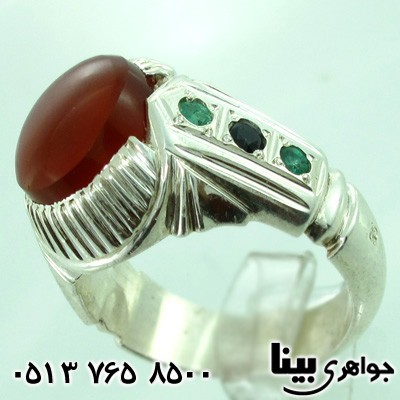 انگشتر چند جواهر عقیق یمنی زمرد و یاقوت کبود مردانه