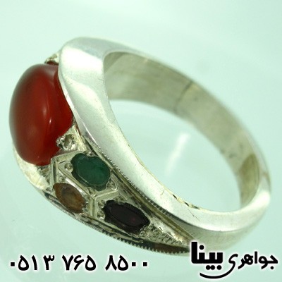 انگشتر چند جواهر عقیق یمنی هفت سنگ مردانه