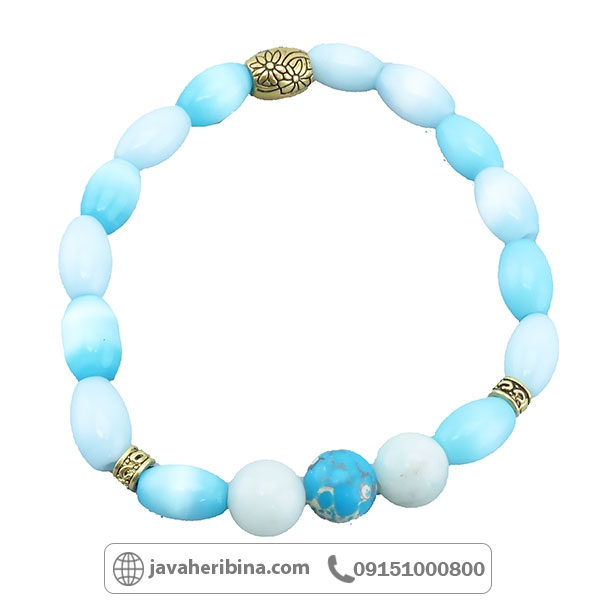 دستبند چند جواهر چشم گربه و فیروزه _کد:34582