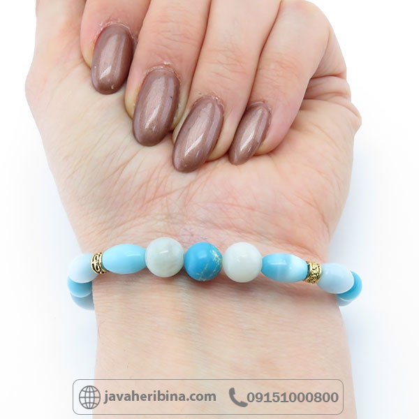 دستبند چند جواهر چشم گربه و فیروزه _کد:34582