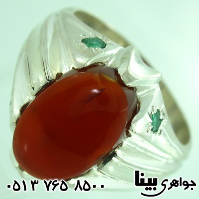 انگشتر چند جواهر عقیق یمنی درشت و زمرد مردانه