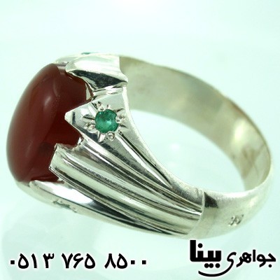 انگشتر چند جواهر عقیق یمنی درشت و زمرد مردانه