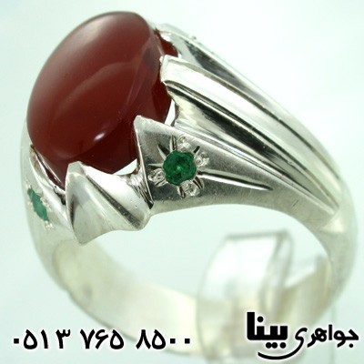 انگشتر چند جواهر عقیق یمنی درشت و زمرد مردانه