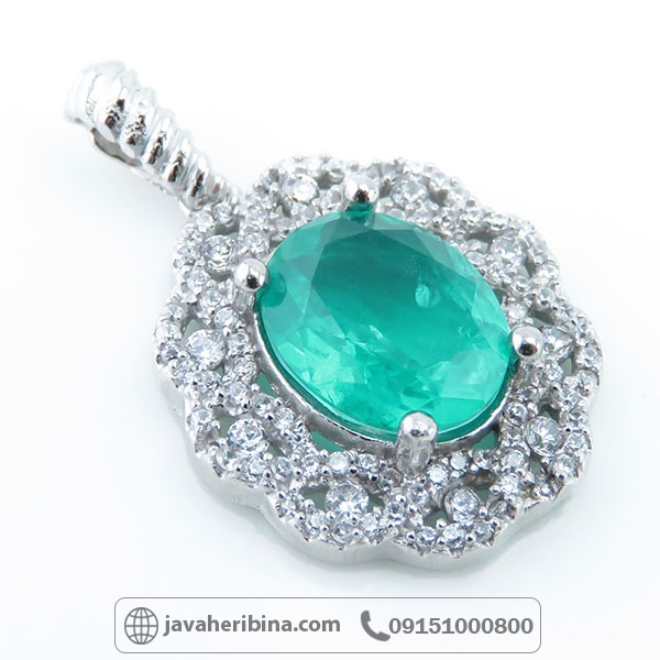 گردنبند نقره طرح زمرد _کد:34619
