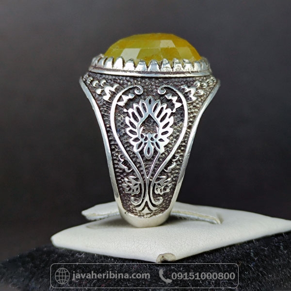 انگشتر یاقوت زرد نقره مردانه خوش رنگ _کد:34660
