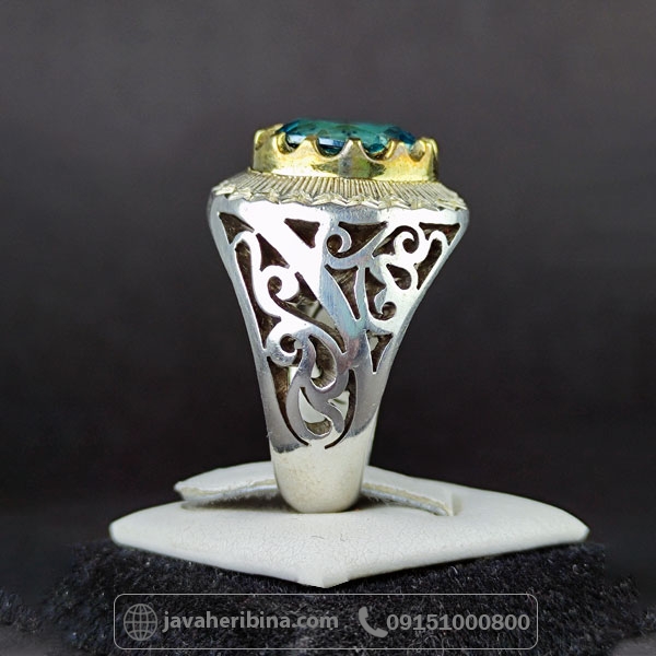 انگشتر توپاز سبز نقره مردانه فاخر _کد:34671
