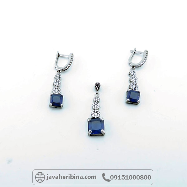 سرویس یاقوت کبود نقره زنانه خوش رنگ _کد:34672