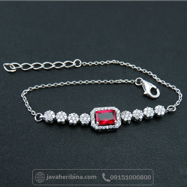 دستبند یاقوت سرخ نقره زنانه ظریف و زیبا _کد:34673