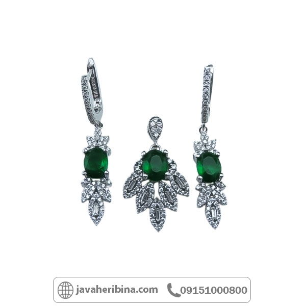 سرویس نقره زنانه با نگین طرح زمرد _کد:34694