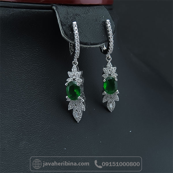 سرویس نقره زنانه با نگین طرح زمرد _کد:34694