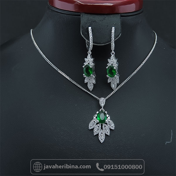 سرویس نقره زنانه با نگین طرح زمرد _کد:34694