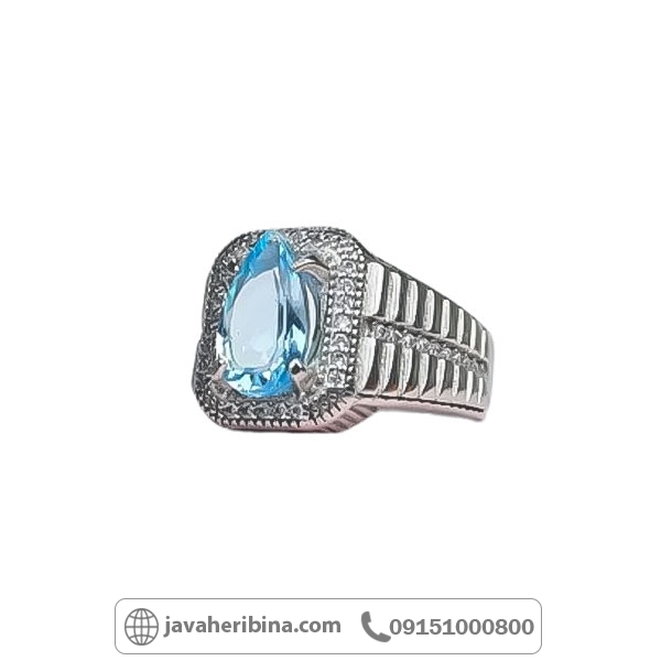 انگشتر توپاز با تراش اشکی مردانه _کد:34704
