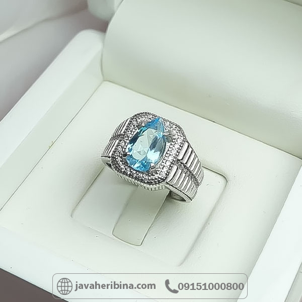 انگشتر توپاز با تراش اشکی مردانه _کد:34704