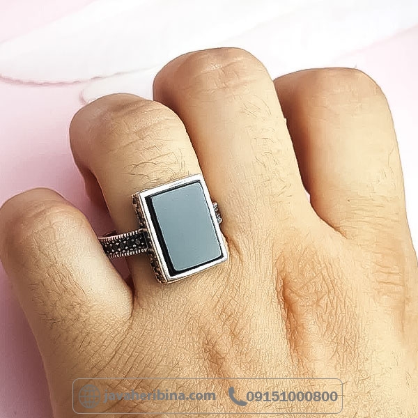 انگشتر عقیق سیاه (اونیکس) نقره مردانه میکروستینگ _کد:34706