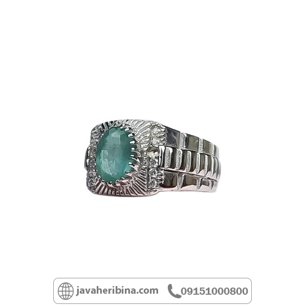 انگشتر زمرد نقره مردانه طرح رولکسی _کد:34712