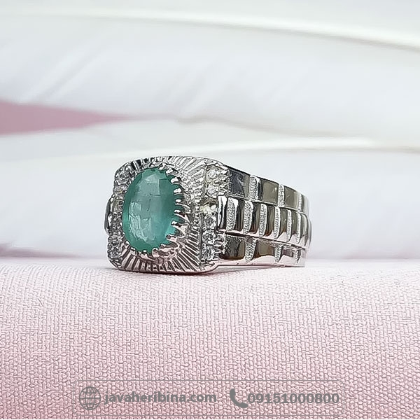 انگشتر زمرد نقره مردانه طرح رولکسی _کد:34712