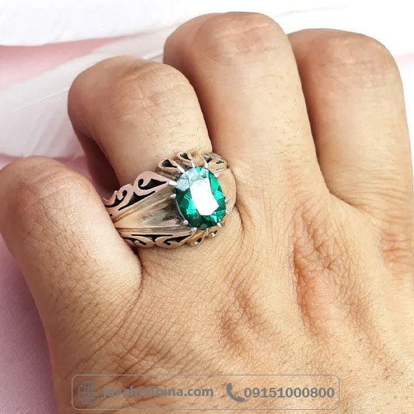 انگشتر توپاز سبز نقره مردانه _کد:34713
