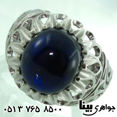 انگشتر یاقوت کبود درشت طرح اشکی