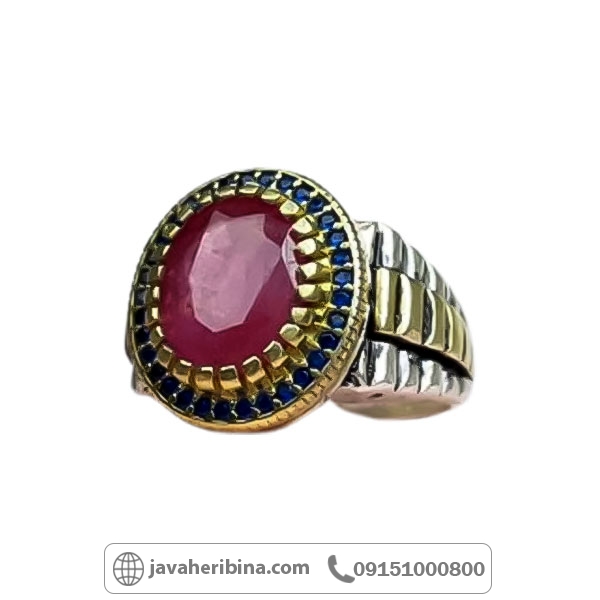 انگشتر یاقوت سرخ نقره مردانه طرح رولکسی _کد:34750