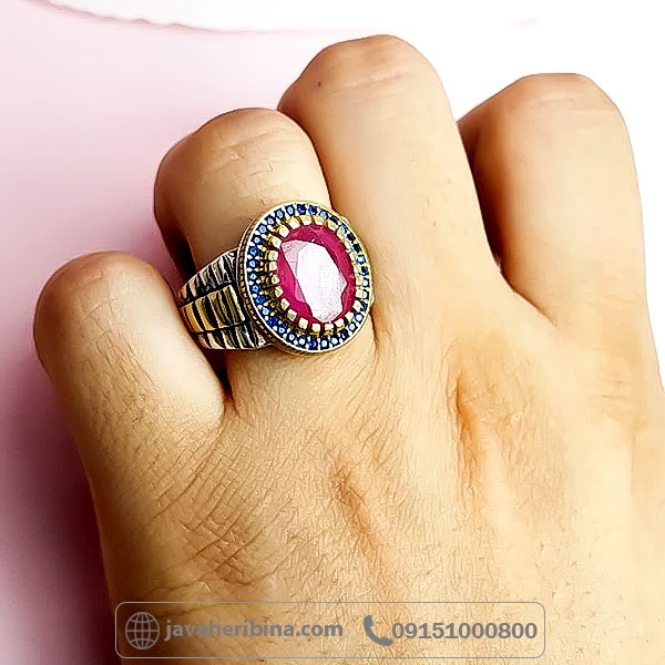 انگشتر یاقوت سرخ نقره مردانه طرح رولکسی _کد:34750