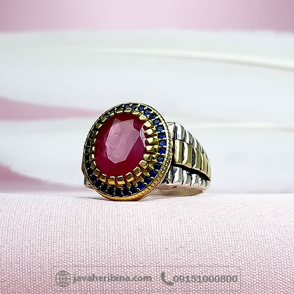 انگشتر یاقوت سرخ نقره مردانه طرح رولکسی _کد:34750
