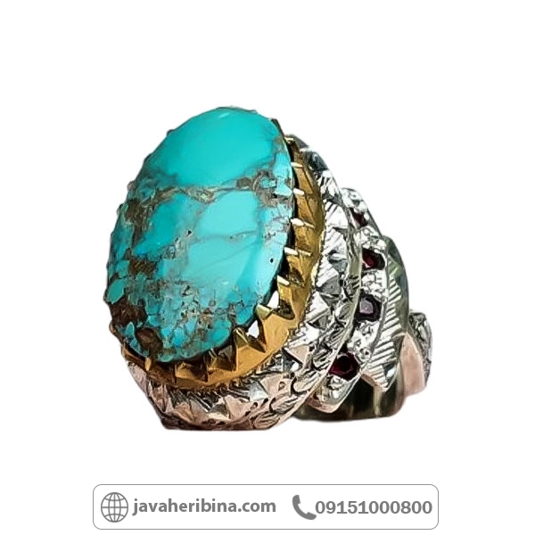 انگشتر فیروزه نیشابوری با مخراج یاقوت سرخ _کد:34751
