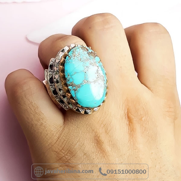 انگشتر فیروزه نیشابوری با مخراج یاقوت سرخ _کد:34751
