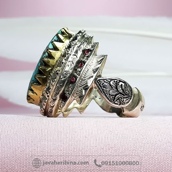 انگشتر فیروزه نیشابوری با مخراج یاقوت سرخ _کد:34751