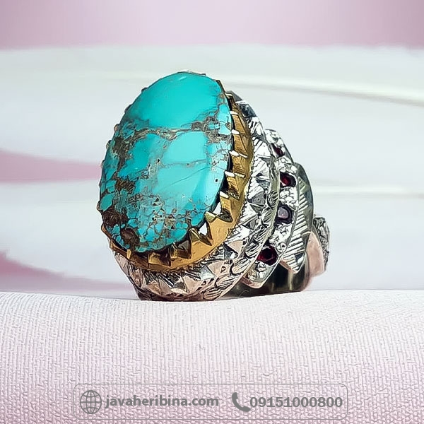 انگشتر فیروزه نیشابوری با مخراج یاقوت سرخ _کد:34751