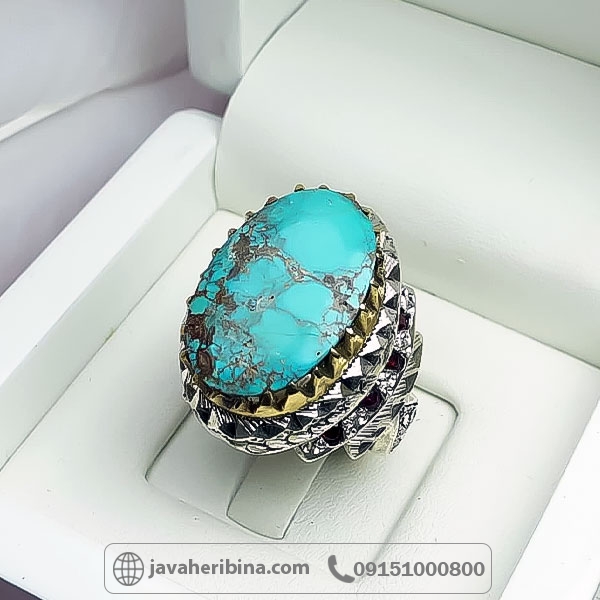 انگشتر فیروزه نیشابوری با مخراج یاقوت سرخ _کد:34751
