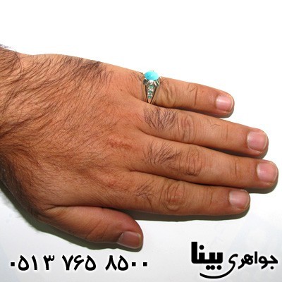 انگشتر چند جواهر فیروزه نیشابوری و زمرد مردانه