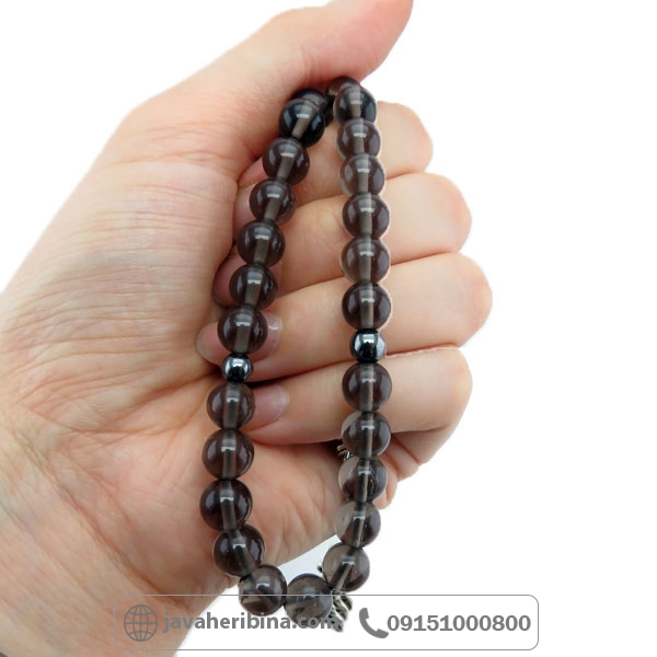 تسبیح کوارتز دودی با شرابه فلزی _کد:34803