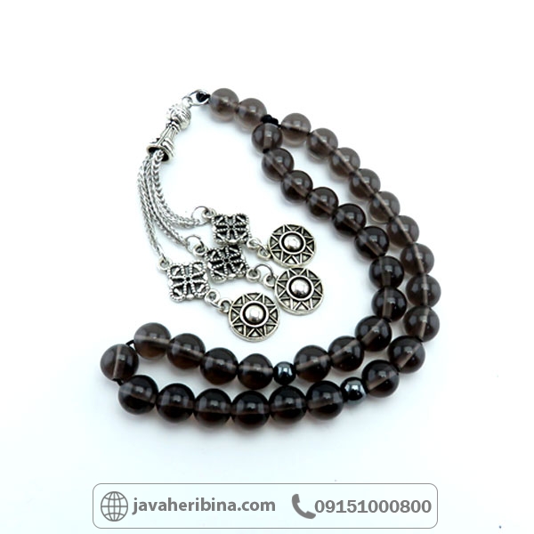 تسبیح کوارتز دودی با شرابه فلزی _کد:34803