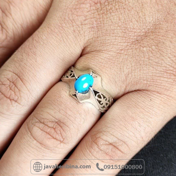 انگشتر فیروزه عجمی مردانه دست ساز _کد:34807