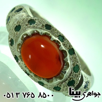 انگشتر چند جواهر عقیق یمنی و زمرد و یاقوت کبود سنتی مردانه