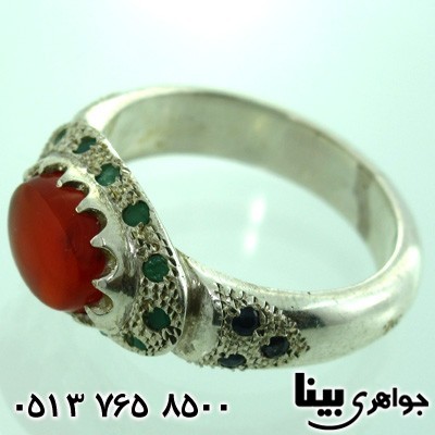 انگشتر چند جواهر عقیق یمنی و زمرد و یاقوت کبود سنتی مردانه
