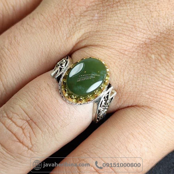 انگشتر یشم یمنی مردانه طرح شمشیر ذوالفقار _کد:34817