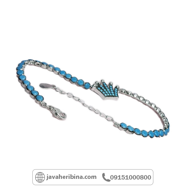 دستبند نقره طرح فیروزه و تاج بسیار زیبا _کد:34838
