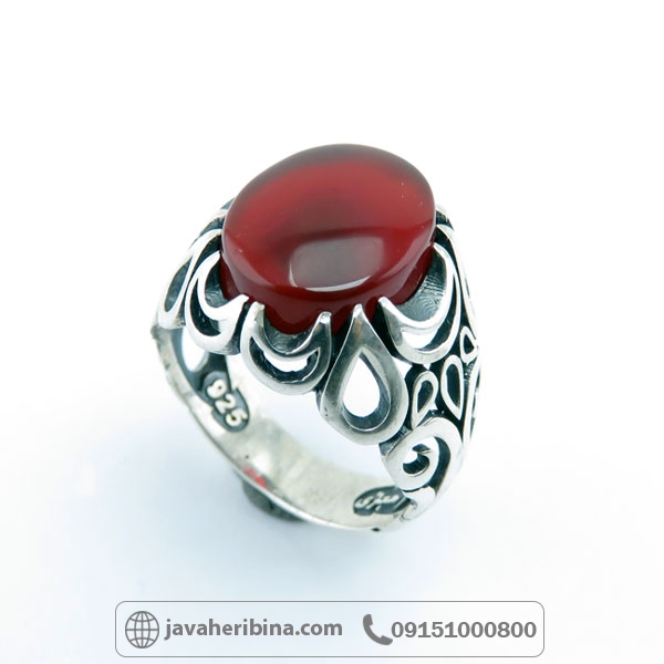 انگشتر عقیق یمنی نقره مردانه خوش رنگ _کد:34842