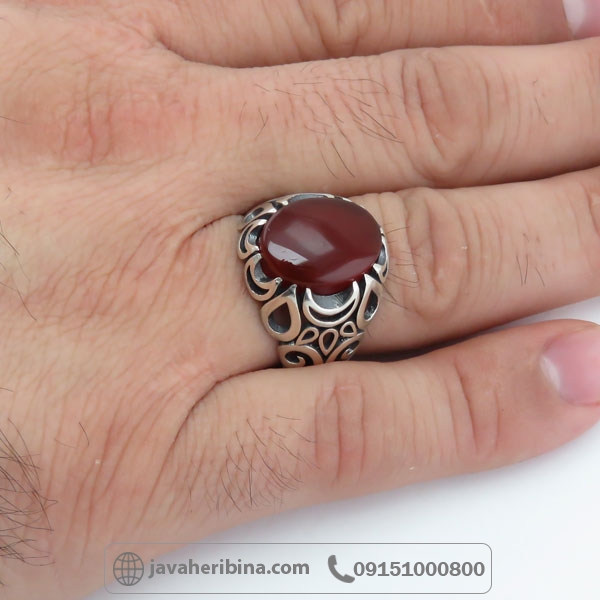 انگشتر عقیق یمنی نقره مردانه خوش رنگ _کد:34842
