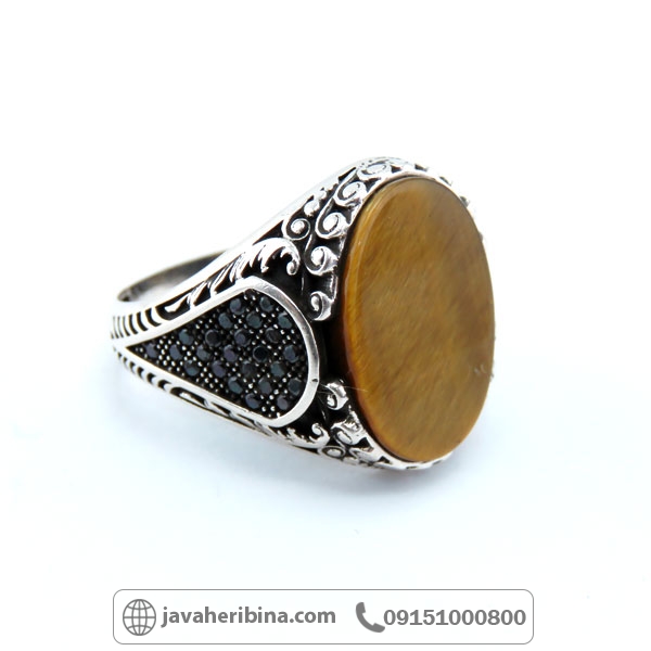 انگشتر چشم ببر نقره مردانه زیبا _کد:34843