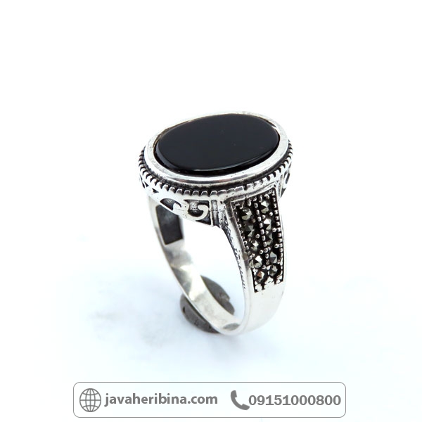 انگشتر عقیق سیاه (اونیکس) نقره مردانه طرح ترک _کد:34844